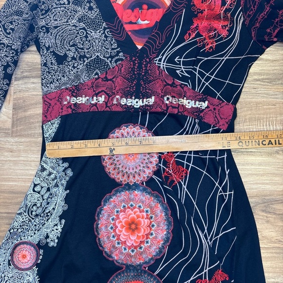 Desigual - Business Casual Office Wear Black and Red Long Sleeve Mini Dress - Picture 11 of 13